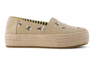 Toms Valencia Embroidered Bees Plattform Beige | 0782FYDIB