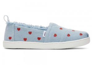 Toms Youth Denim Hearts Kids Shoe Blau | 7521PGQVN