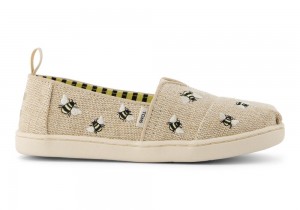 Toms Youth Embroidered Bees Kids Shoe Beige | 3084VABFG