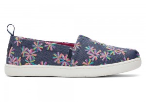 Toms Youth Embroidered Floral Kids Shoe Navy | 7604FWONK