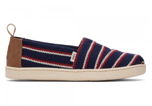 Toms Youth Woven Stripes Kids Shoe Navy | 1469VKNZW