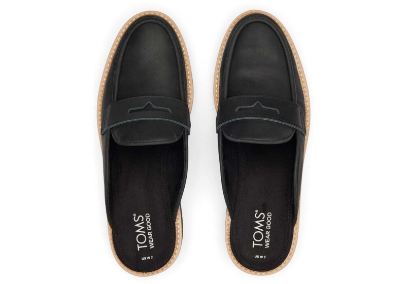 Toms Cara Mule Leder Loafer Schwarz | 0586LBMEY