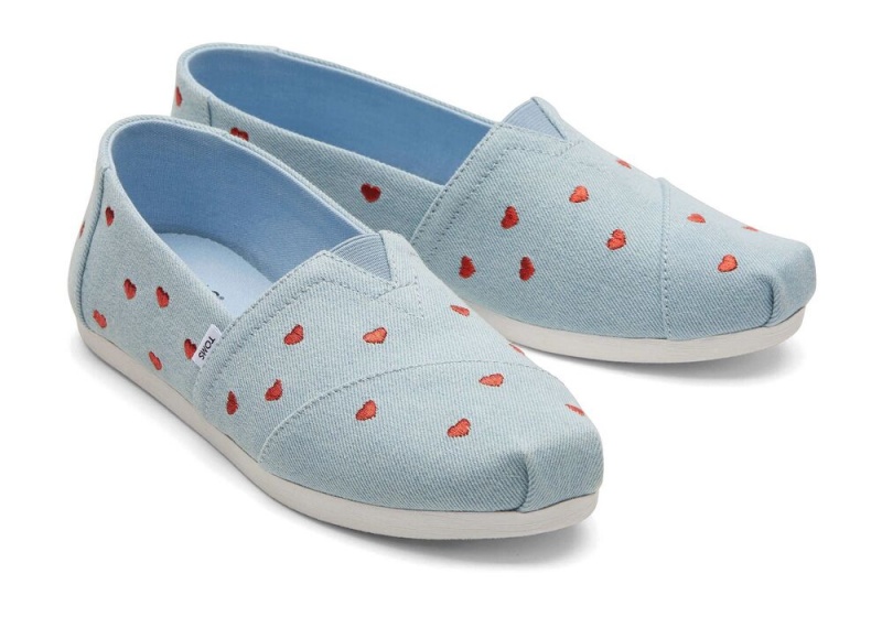 Toms Denim Embroidered Hearts Blau | 1437OSLQM