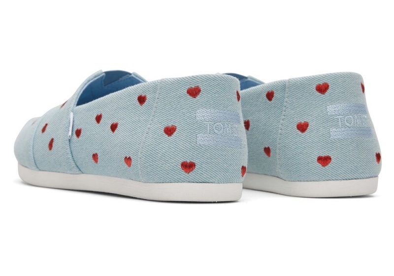 Toms Denim Embroidered Hearts Blau | 1437OSLQM