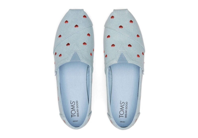 Toms Denim Embroidered Hearts Blau | 1437OSLQM