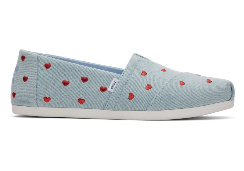 Toms Denim Embroidered Hearts Blau | 1437OSLQM