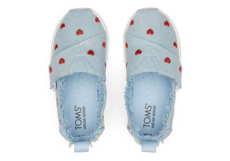 Toms Denim Hearts Toddler Shoe Blau | 6581XJWQE