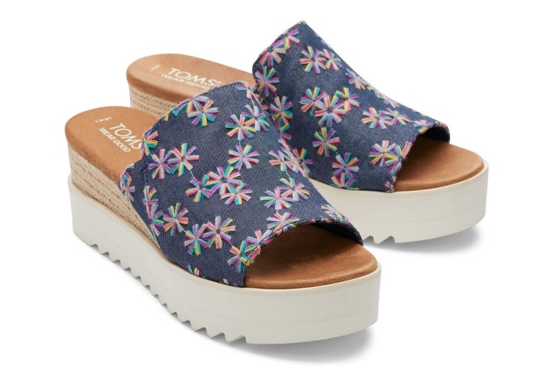 Toms Diana Mule Embroidered Floral Navy | 5781KEHGF