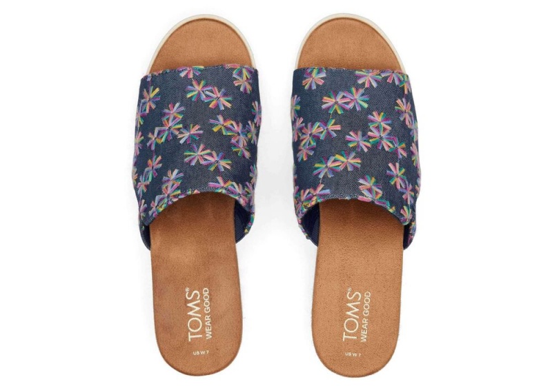 Toms Diana Mule Embroidered Floral Navy | 5781KEHGF