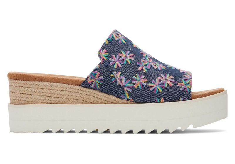 Toms Diana Mule Embroidered Floral Navy | 5781KEHGF