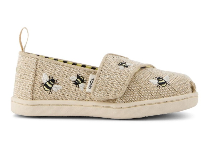 Toms Embroidered Bees Toddler Shoe Beige | 2015YVTCX