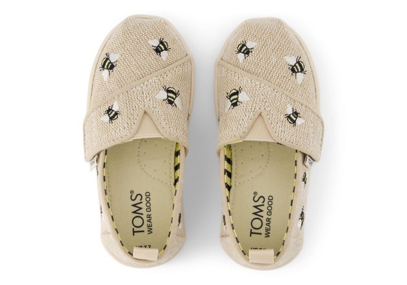 Toms Embroidered Bees Toddler Shoe Beige | 2015YVTCX