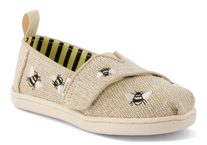 Toms Embroidered Bees Toddler Shoe Beige | 2015YVTCX