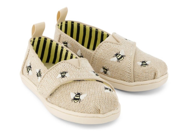 Toms Embroidered Bees Toddler Shoe Beige | 2015YVTCX