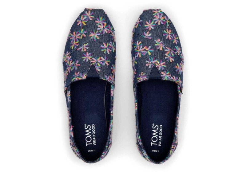 Toms Embroidered Floral Navy | 7614YJKNO