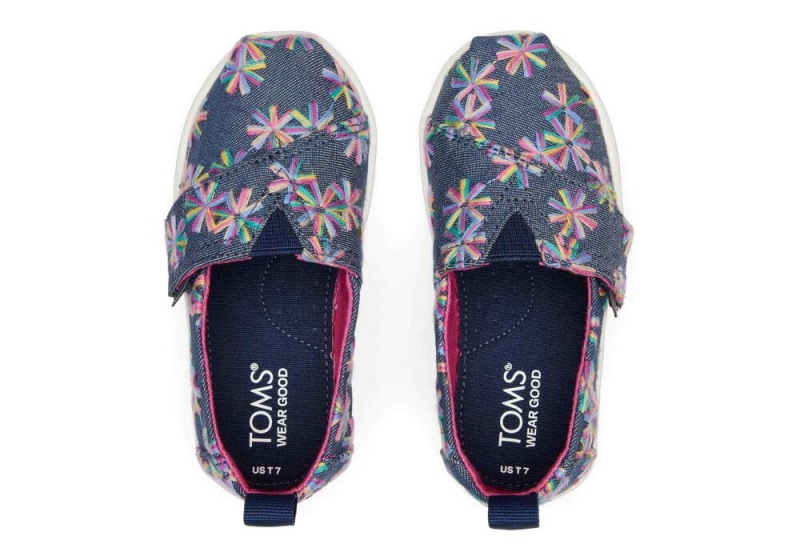 Toms Embroidered Floral Toddler Shoe Navy | 7043FSVCU