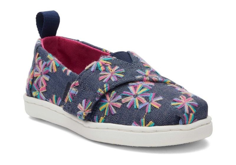 Toms Embroidered Floral Toddler Shoe Navy | 7043FSVCU