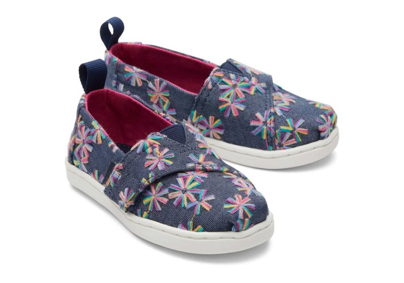 Toms Embroidered Floral Toddler Shoe Navy | 7043FSVCU