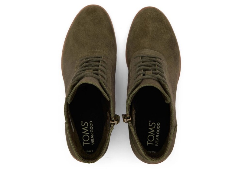 Toms Evelyn Olive Wildleder Spitze-Up Absatz Olivgrün | 1082CLDHF