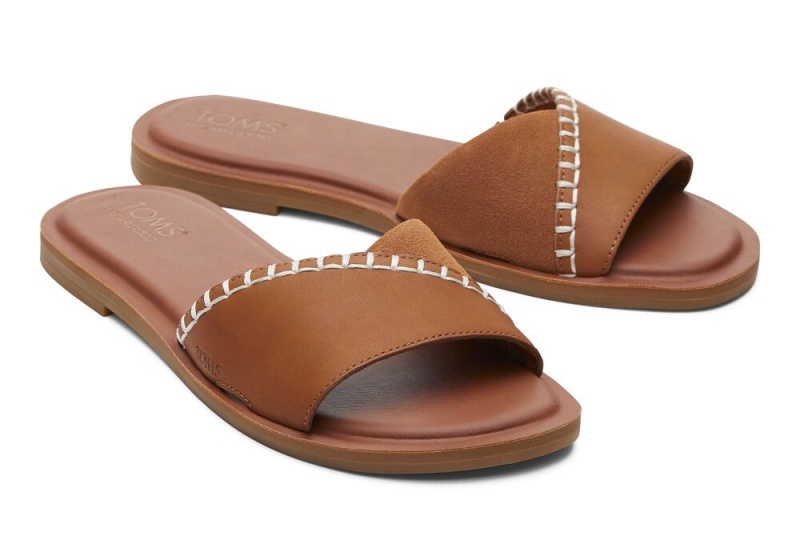 Toms Shea Tan Leder Badelatschen Braun | 4316UWFOS