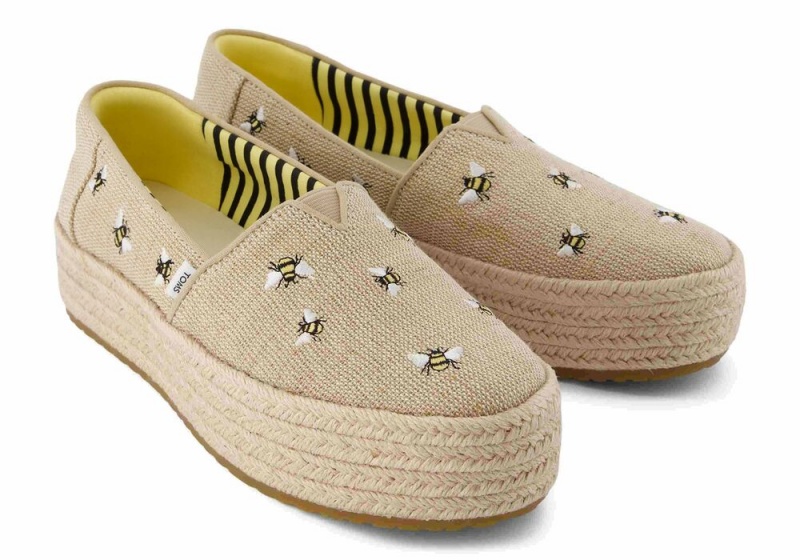 Toms Valencia Embroidered Bees Plattform Beige | 0782FYDIB