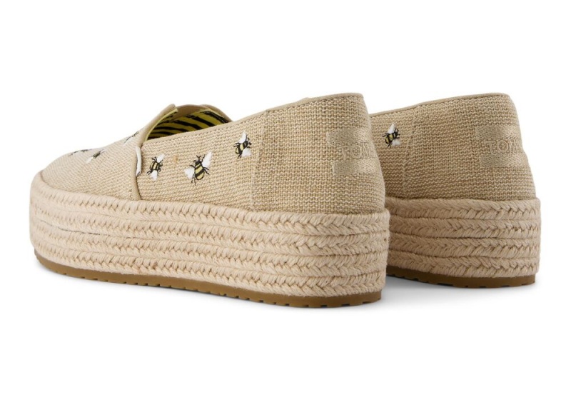 Toms Valencia Embroidered Bees Plattform Beige | 0782FYDIB