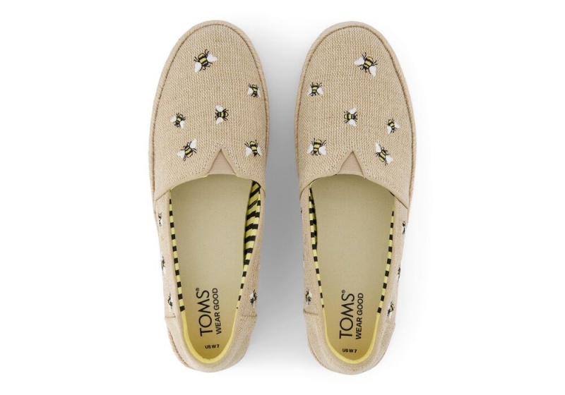 Toms Valencia Embroidered Bees Plattform Beige | 0782FYDIB