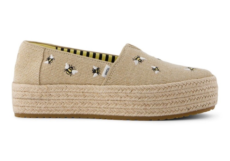 Toms Valencia Embroidered Bees Plattform Beige | 0782FYDIB