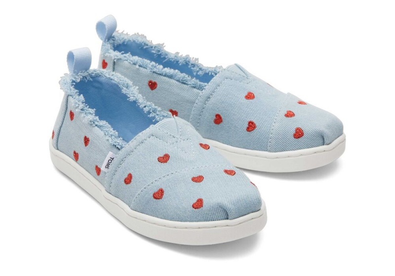 Toms Youth Denim Hearts Kids Shoe Blau | 7521PGQVN