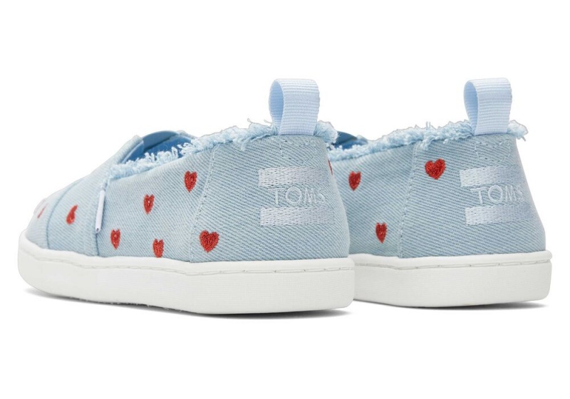 Toms Youth Denim Hearts Kids Shoe Blau | 7521PGQVN