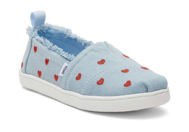 Toms Youth Denim Hearts Kids Shoe Blau | 7521PGQVN