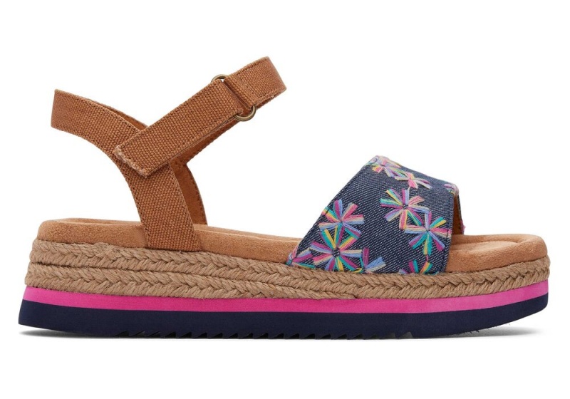 Toms Youth Diana Floral Embroidered Kids Shoe Navy | 8260WDBAV