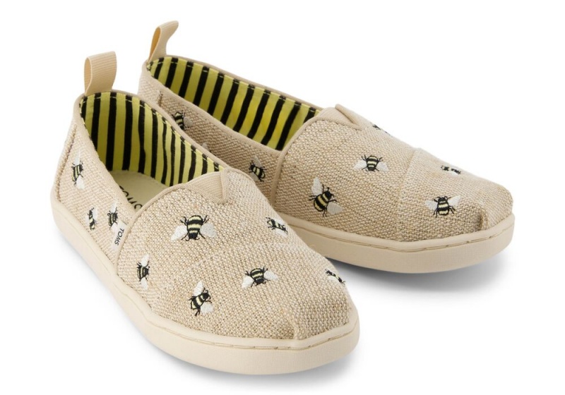 Toms Youth Embroidered Bees Kids Shoe Beige | 3084VABFG