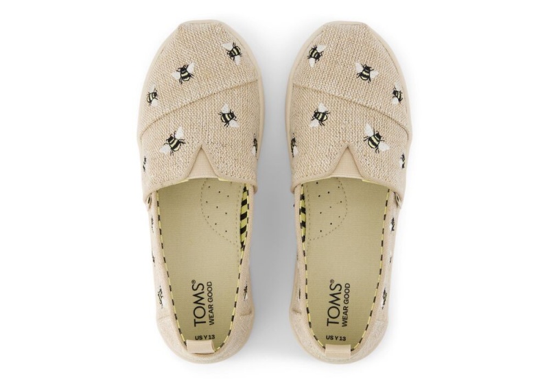 Toms Youth Embroidered Bees Kids Shoe Beige | 3084VABFG