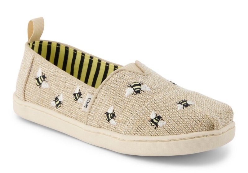 Toms Youth Embroidered Bees Kids Shoe Beige | 3084VABFG