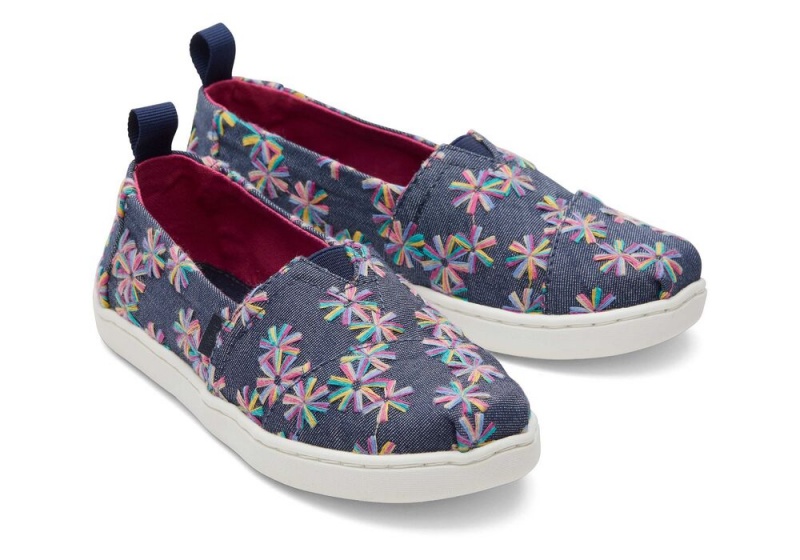 Toms Youth Embroidered Floral Kids Shoe Navy | 7604FWONK