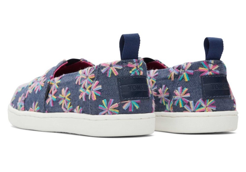 Toms Youth Embroidered Floral Kids Shoe Navy | 7604FWONK