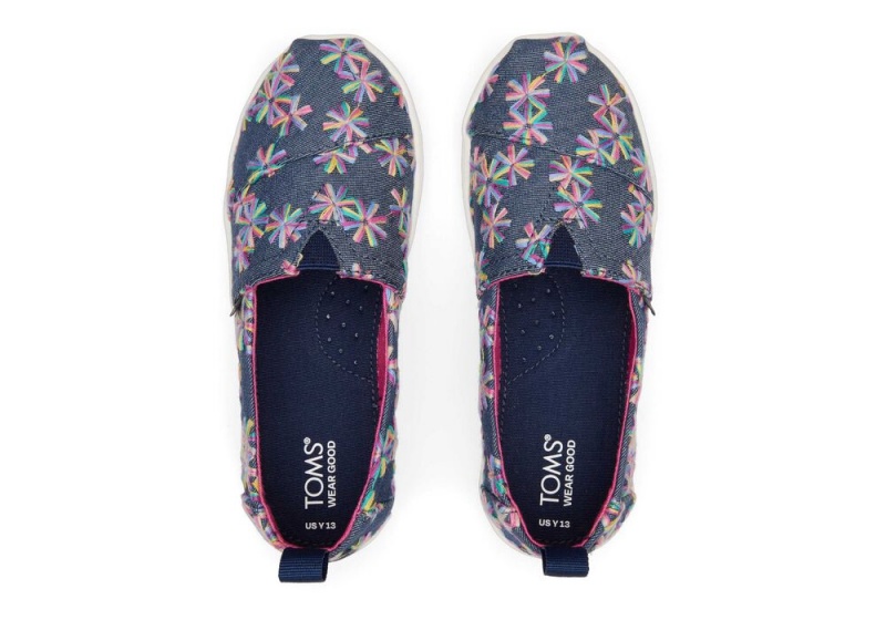 Toms Youth Embroidered Floral Kids Shoe Navy | 7604FWONK