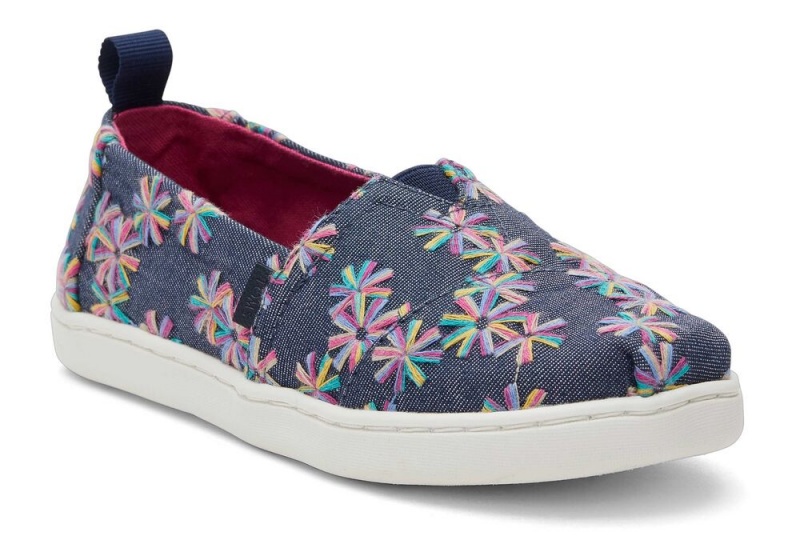 Toms Youth Embroidered Floral Kids Shoe Navy | 7604FWONK