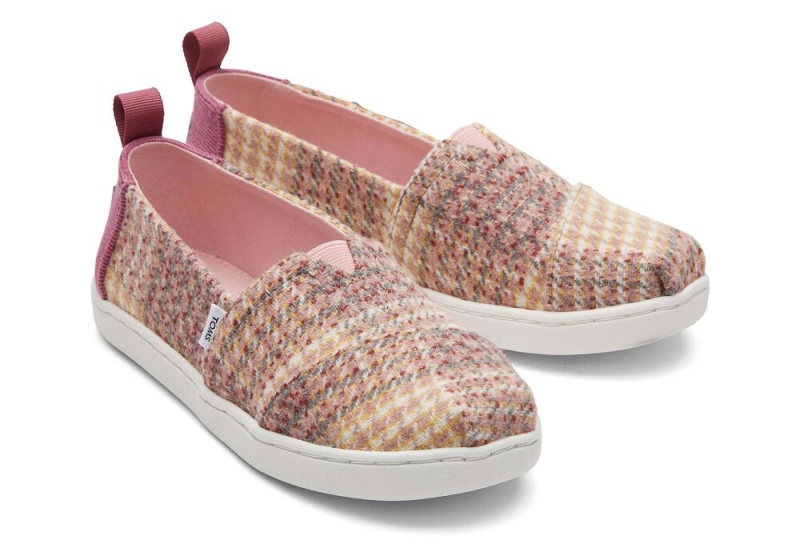 Toms Youth Plaid Tweed Kids Shoe Rosa | 4571XADYS