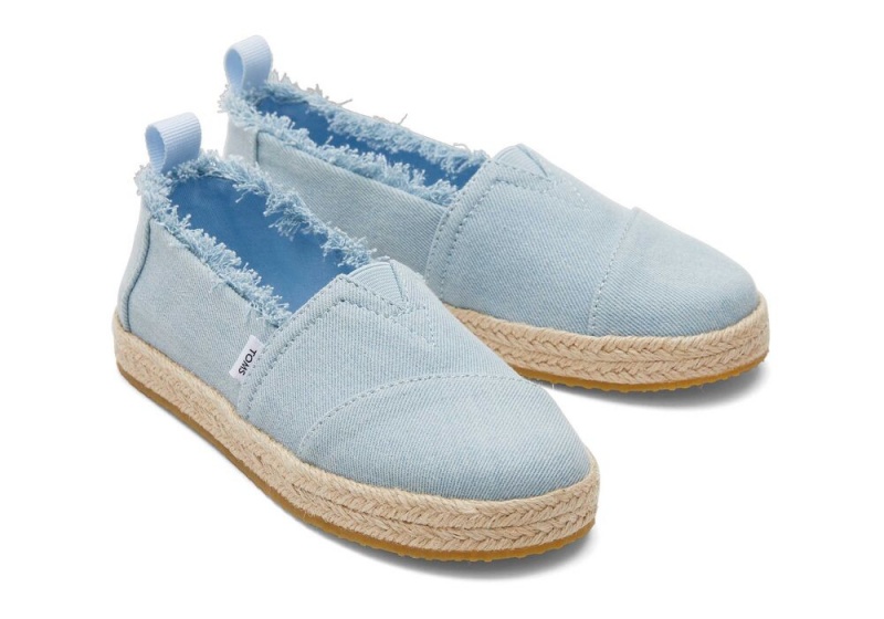 Toms Youth Washed Denim Kids Shoe Blau | 1376PUTQC