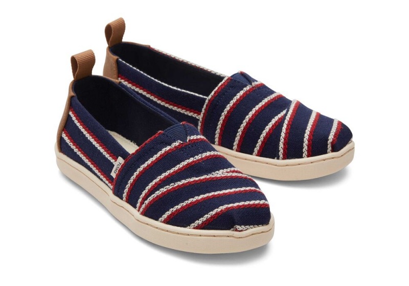 Toms Youth Woven Stripes Kids Shoe Navy | 1469VKNZW