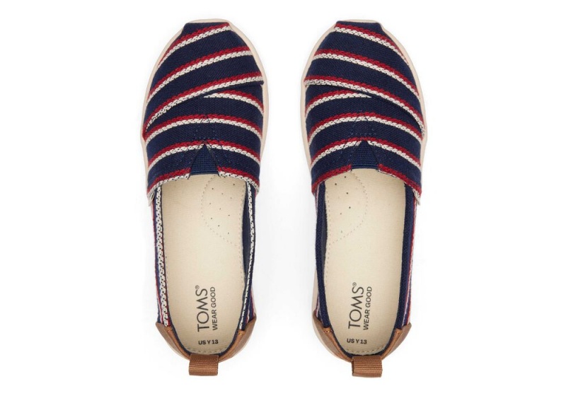 Toms Youth Woven Stripes Kids Shoe Navy | 1469VKNZW